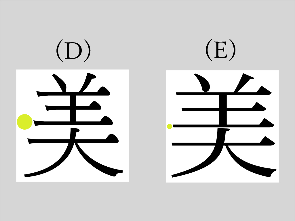 以 (D) 和 (E) 為例，文字佔字面的比率會給人不一樣的感覺
