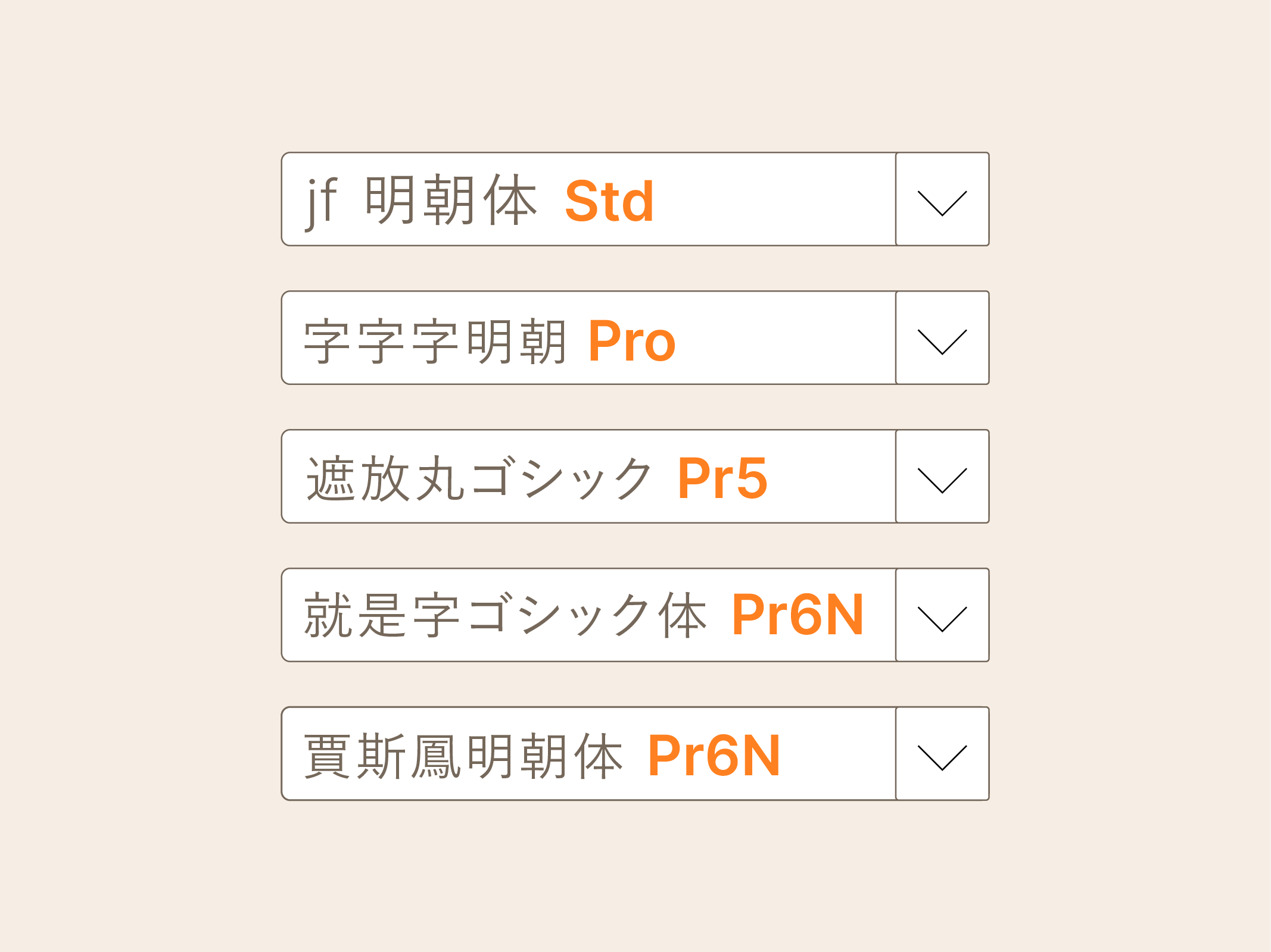 Japanese font name suffixes may indicate character set support.