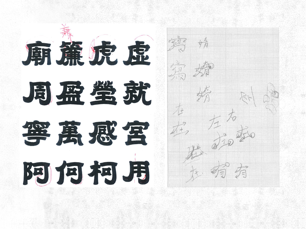 從製作期間的調整筆記與手稿，可以看見思瑋和庭萱圍繞方向暗示與力道的討論