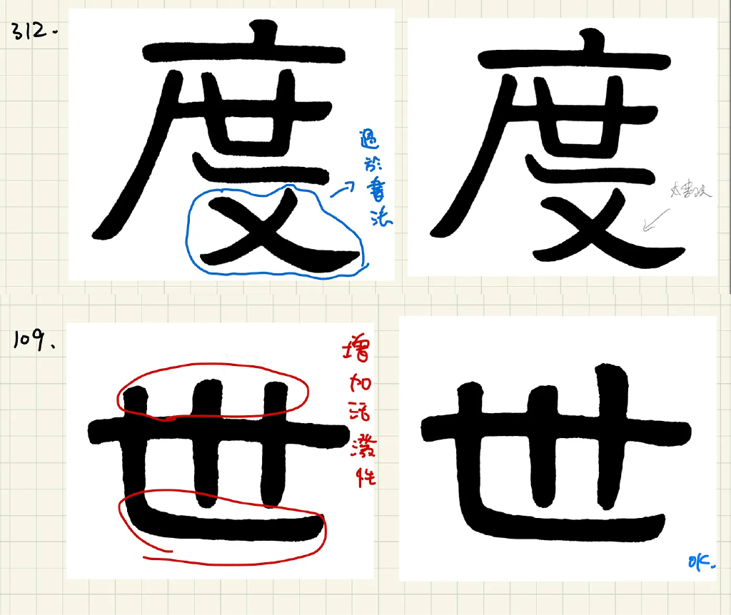 製作時要注意不能太過書法，也需注意字的佈局稍微變化活潑