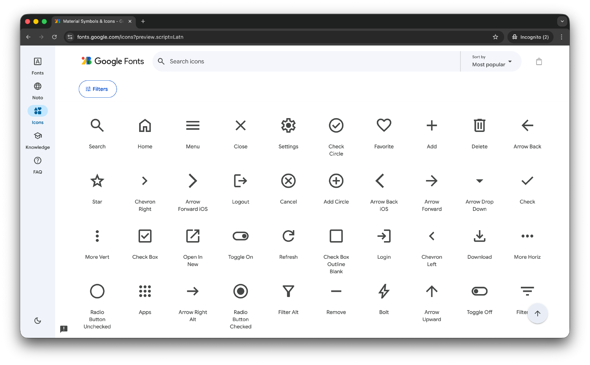Google Fonts 中提供許多 Icon 選擇，可以單獨選用、下載，也可以完整引入，讓 AI 夥伴挑選合適的圖標